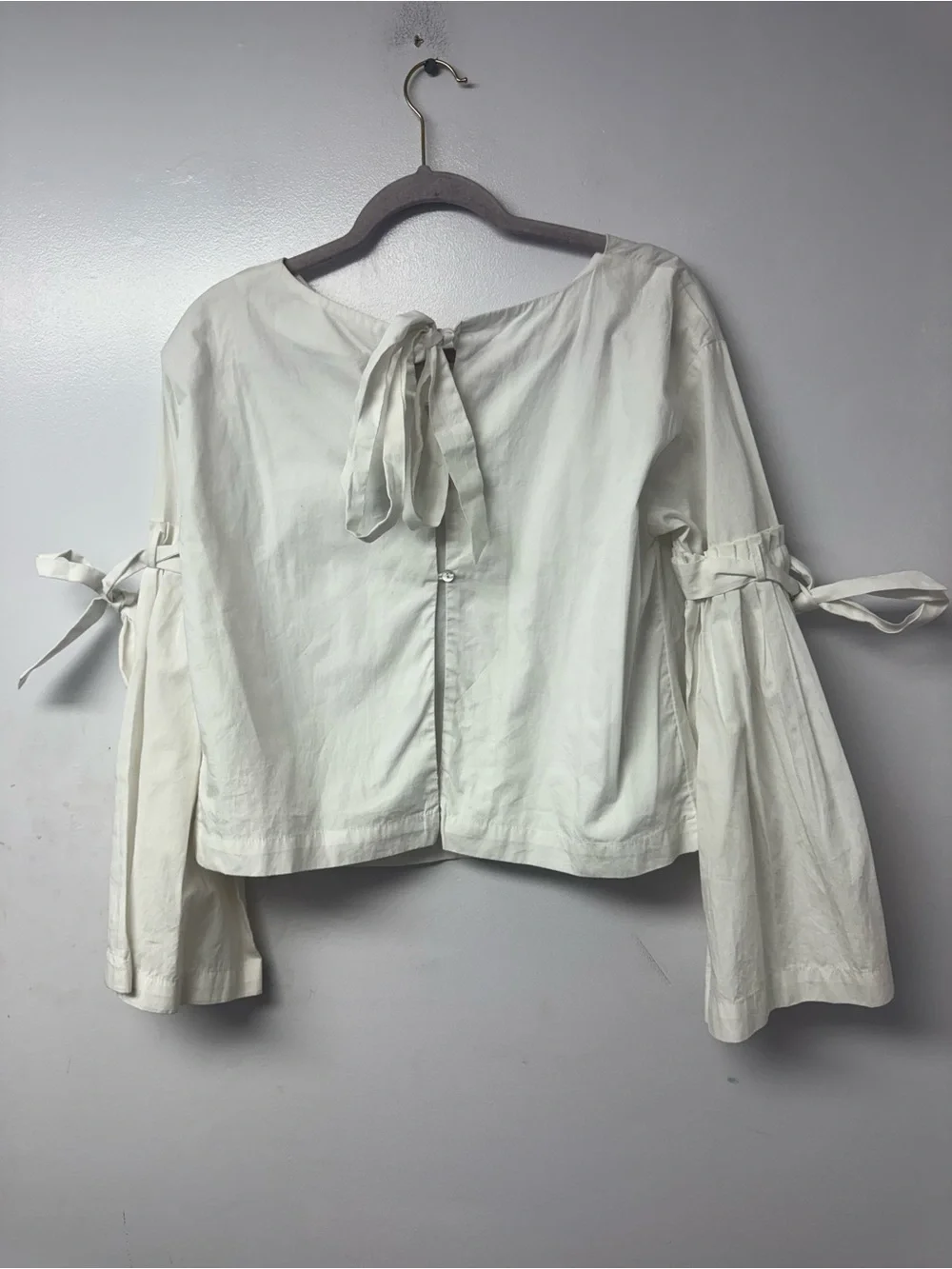 Free People So Obviously Yours Bell Sleeve Top White Tie Back Cotton Small Boho